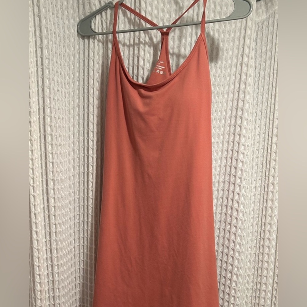 Coral Pink Athletic Racerback Dress with matching biker shorts with pockets